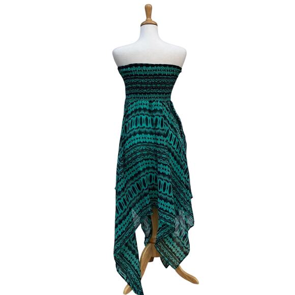 VTG Deb Y2K Dress Sz M Smocked Teal Black Handkerchief Hem Geometric Fairygrunge - Picture 5 of 12